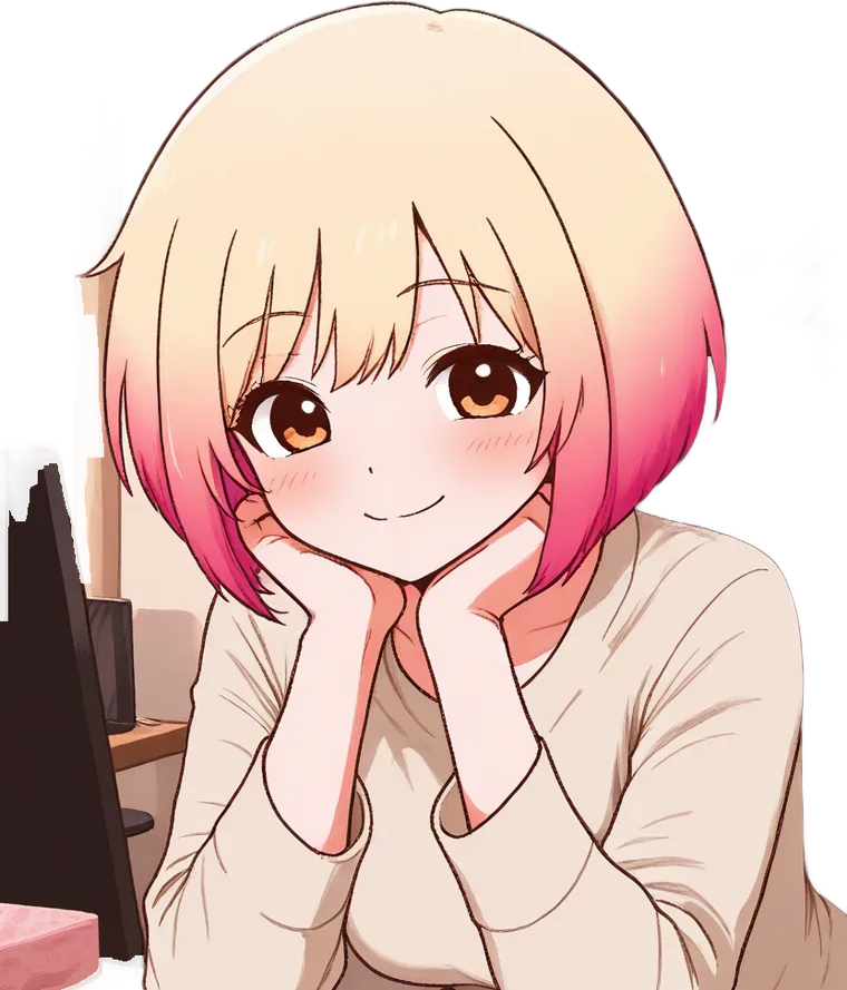 デスクに頬杖をついているRin