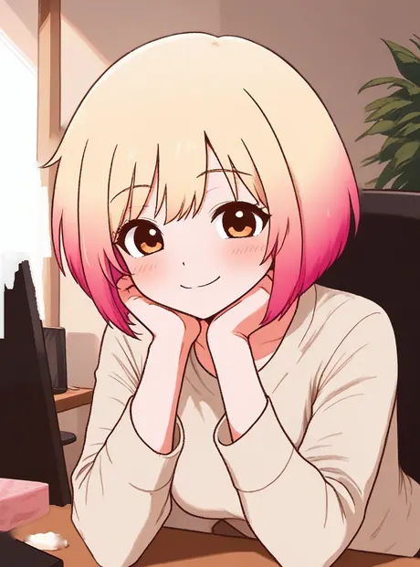 15時台のRin、デスクでPCに向かっている